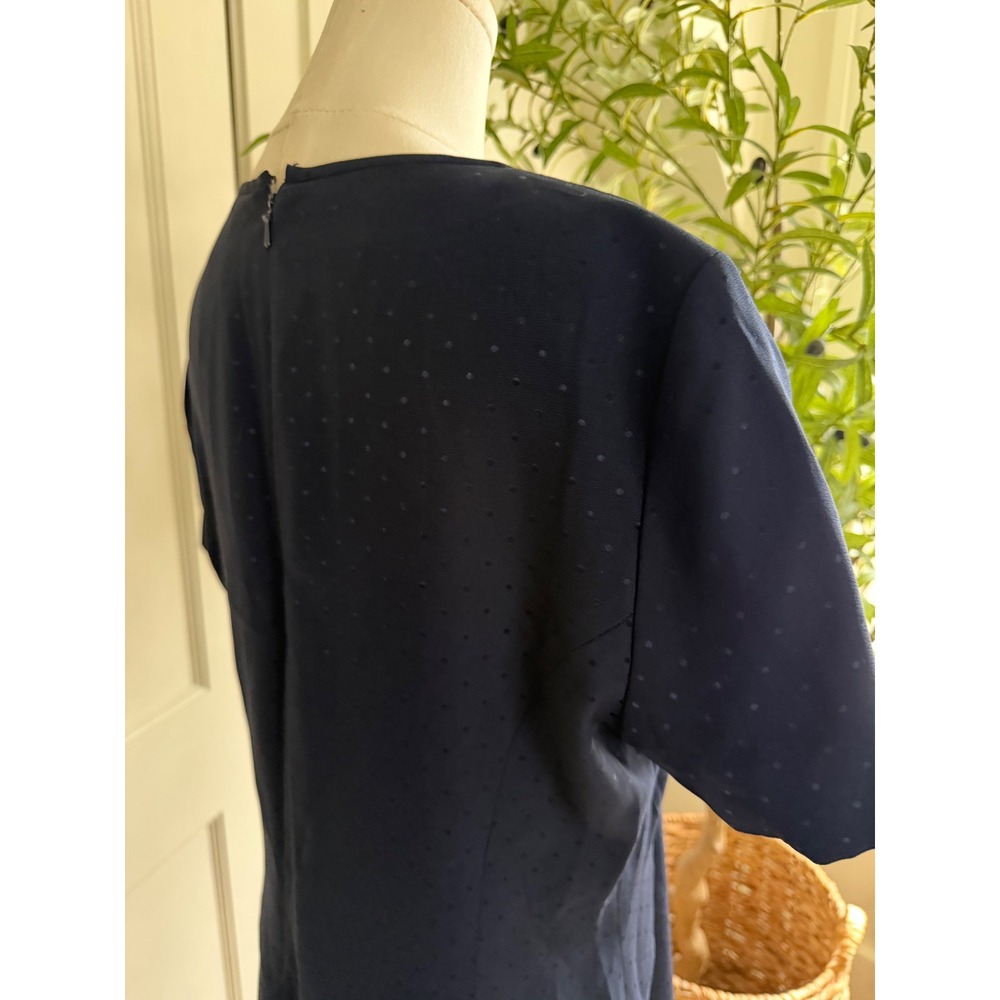 Liz Claiborne Petite Navy Blue Jacquard Polka Dot Keyhole Shift Dress 14P - Picture 10 of 10
